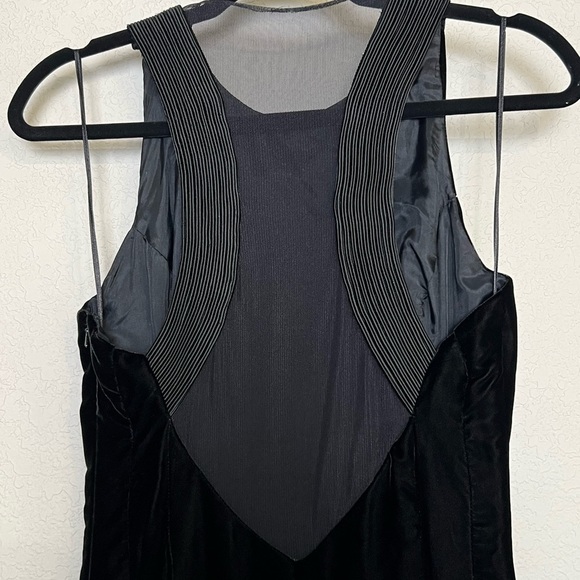 VINTAGE Black Velvet Halter Neck‎ Thigh Slit Racerback Mesh Panel Column Gown - Picture 3 of 5